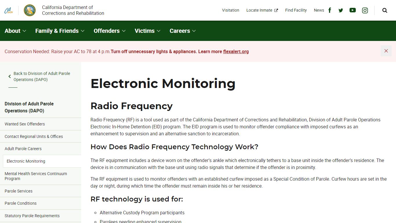 Electronic Monitoring - Division of Adult Parole Operations (DAPO)